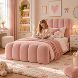 Kids Marshmallow Divan Bed in Plush Velvet Pink with Optional Side Drawers