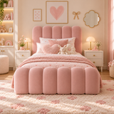 Kids Marshmallow Divan Bed in Plush Velvet Pink with Optional Side Drawers