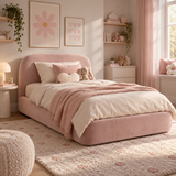 Kids Snuggle Divan Bed in Plush Velvet Pink with Optional Side Drawers