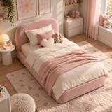 Kids Snuggle Divan Bed in Plush Velvet Pink with Optional Side Drawers