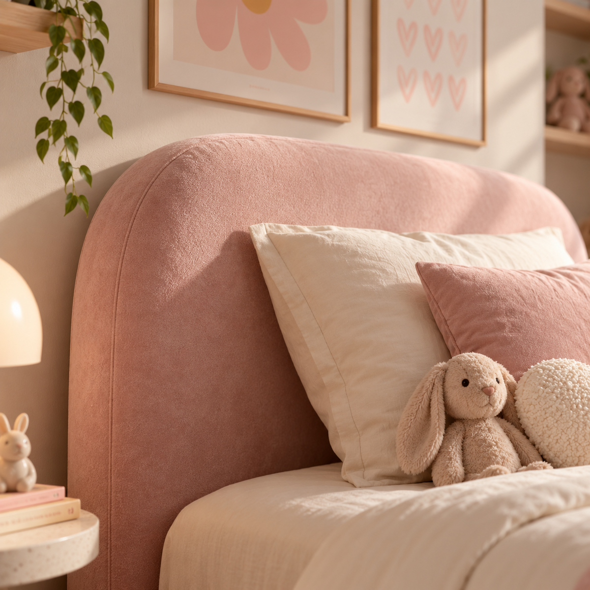 Kids Snuggle Divan Bed in Plush Velvet Pink with Optional Side Drawers