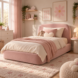 Kids Snuggle Divan Bed in Plush Velvet Pink with Optional Side Drawers