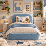 Kids Cosy Cub Divan Bed in Plush Velvet Sky Blue with Optional Side Drawers