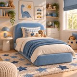 Kids Cosy Cub Divan Bed in Plush Velvet Sky Blue with Optional Side Drawers