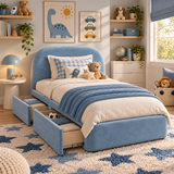 Kids Cosy Cub Divan Bed in Plush Velvet Sky Blue with Optional Side Drawers