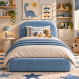 Kids Cosy Cub Divan Bed in Plush Velvet Sky Blue with Optional Side Drawers