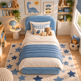 Kids Cosy Cub Divan Bed in Plush Velvet Sky Blue with Optional Side Drawers