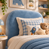 Kids Cosy Cub Divan Bed in Plush Velvet Sky Blue with Optional Side Drawers