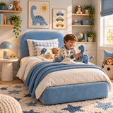 Kids Cosy Cub Divan Bed in Plush Velvet Sky Blue with Optional Side Drawers