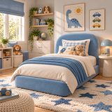 Kids Cosy Cub Divan Bed in Plush Velvet Sky Blue with Optional Side Drawers