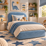 Kids Cosy Cub Divan Bed in Plush Velvet Sky Blue with Optional Side Drawers