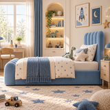 Kids Bubble Divan Bed in Plush Velvet Sky Blue with Optional Side Drawers