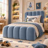 Kids Bubble Divan Bed in Plush Velvet Sky Blue with Optional Side Drawers