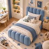 Kids Bubble Divan Bed in Plush Velvet Sky Blue with Optional Side Drawers