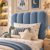Kids Bubble Divan Bed in Plush Velvet Sky Blue with Optional Side Drawers