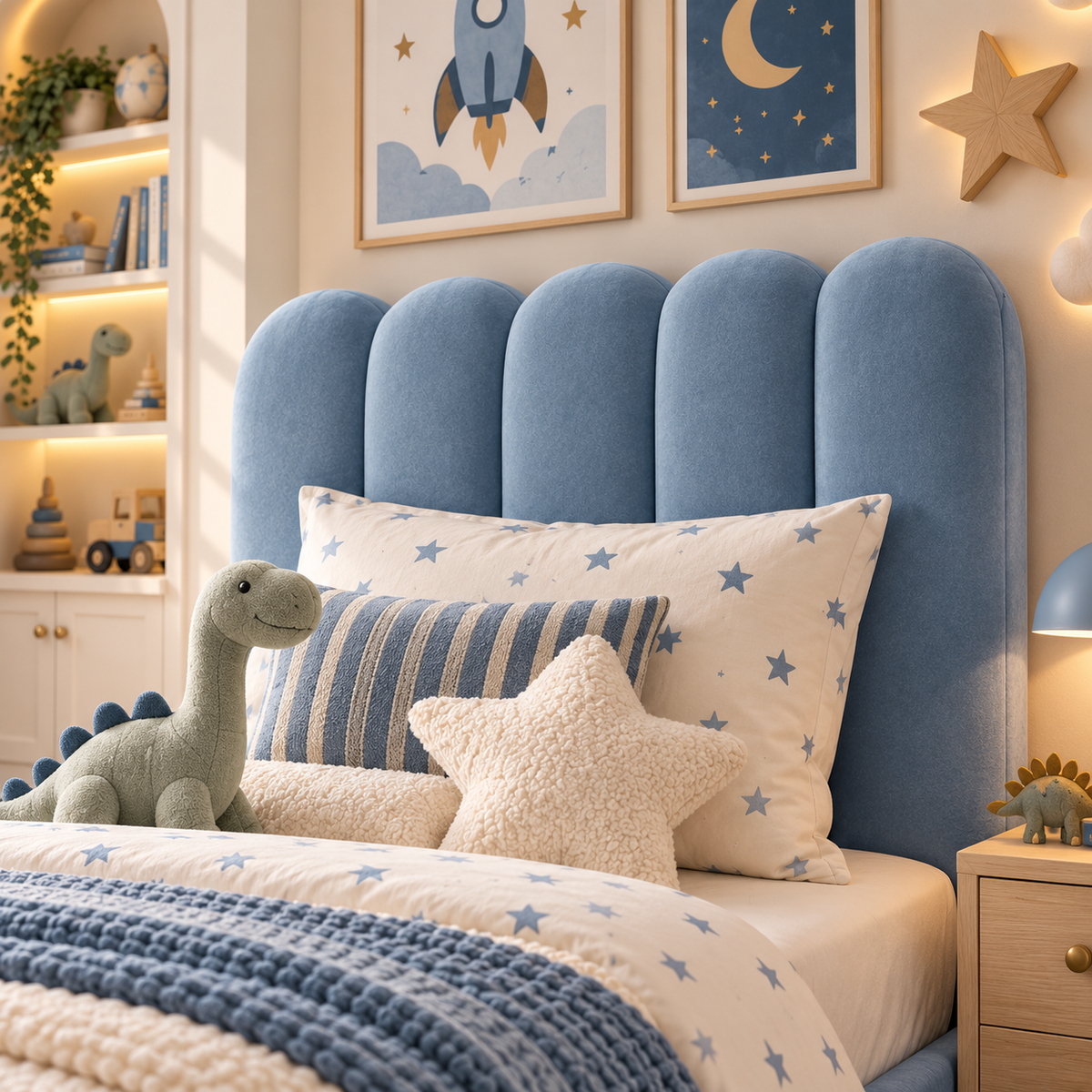 Kids Bubble Divan Bed in Plush Velvet Sky Blue with Optional Side Drawers