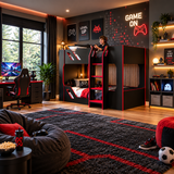 Black and Red Gaming Bunk Bed with High Guard Rails