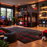 Black and Red Gaming Bunk Bed with High Guard Rails
