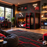 Black and Red Gaming Bunk Bed with High Guard Rails