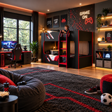 Black and Red Gaming Bunk Bed with High Guard Rails