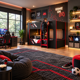 Black and Red Gaming Bunk Bed with High Guard Rails