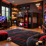 Black and Red Gaming Bunk Bed with High Guard Rails