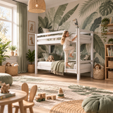 White Low Shorty Bunk Bed in Solid Pine with High Safety Rail
