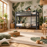 Grey Low Shorty Bunk Bed in Solid Pine with High Safety Rail