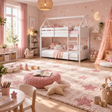 White Wooden House Bunk Bed with Play House Frame