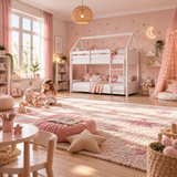 White Wooden House Bunk Bed with Play House Frame