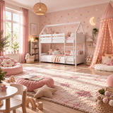 White Wooden House Bunk Bed with Play House Frame