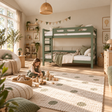Green Wooden Bunk Bed that Splits into Two Single Beds