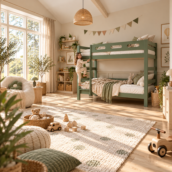 Green Wooden Bunk Bed that Splits into Two Single Beds