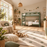 Green Wooden Bunk Bed that Splits into Two Single Beds