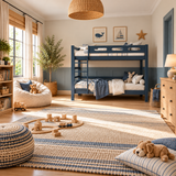 Blue Wooden Bunk Bed that Splits into Two Single Beds