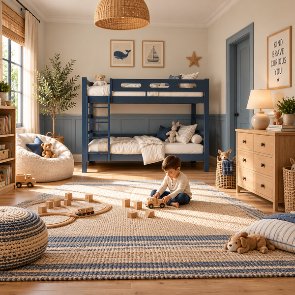 Blue Wooden Bunk Bed that Splits into Two Single Beds