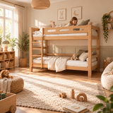 Natural Pine Wooden Bunk Bed that Splits into Two Single Beds