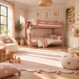 Pink Wooden Bunk Bed that Splits into Two Single Beds