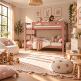 Pink Wooden Bunk Bed that Splits into Two Single Beds