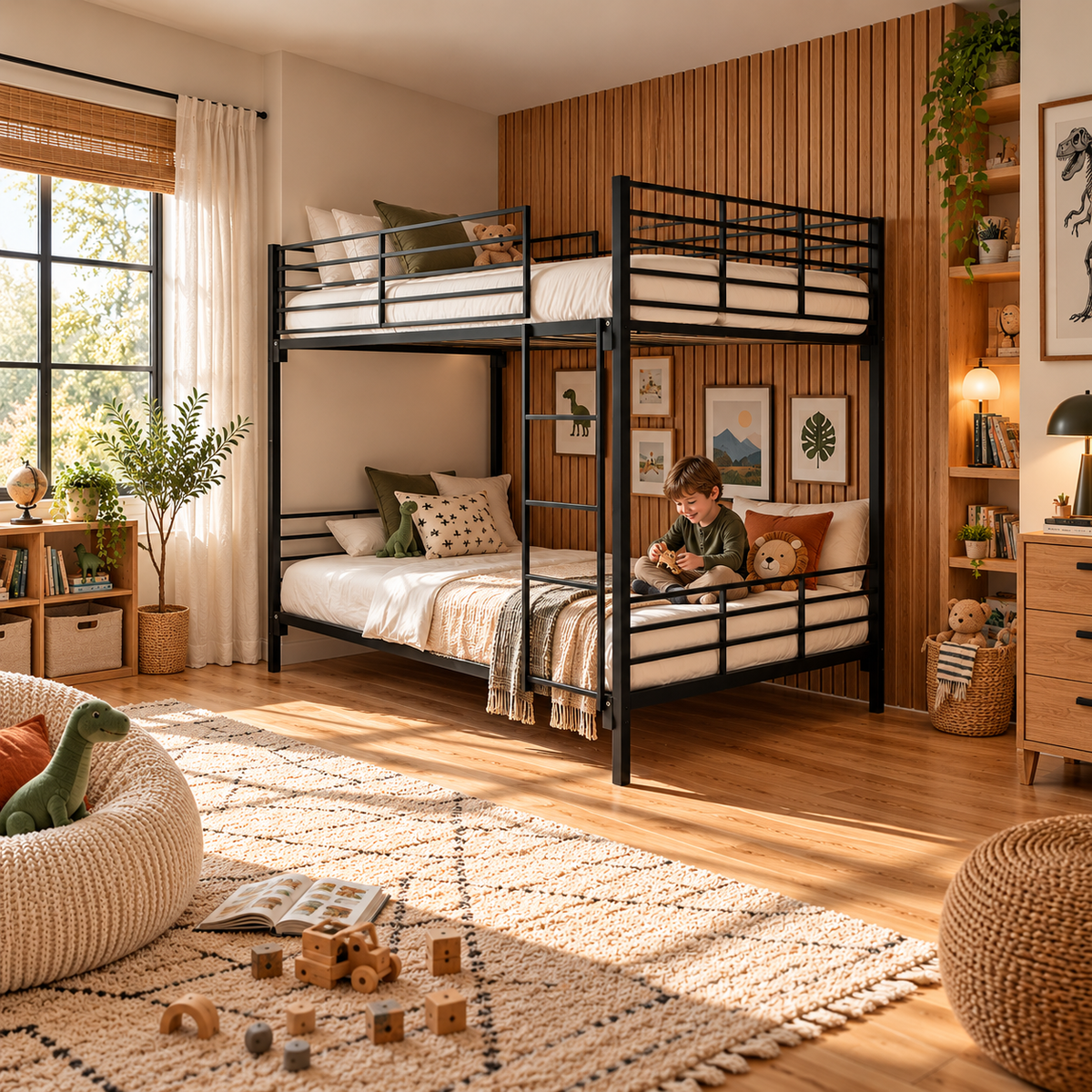 Black Metal Double Bunk Bed in Small Double or Double