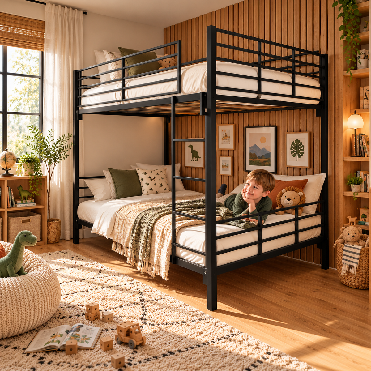Black Metal Double Bunk Bed in Small Double or Double