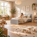 Grey Single Bed Frame with Solid Slatted Base for Kids and Guest Rooms