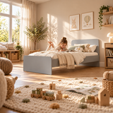 Grey Single Bed Frame with Solid Slatted Base for Kids and Guest Rooms