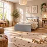 Grey Single Bed Frame with Solid Slatted Base for Kids and Guest Rooms