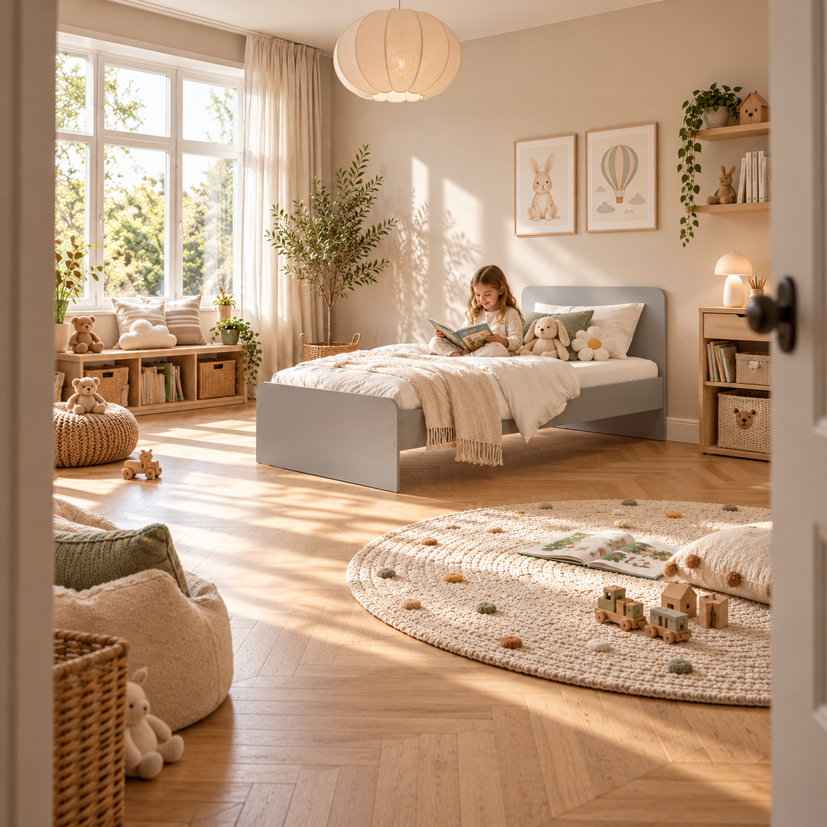Grey Single Bed Frame with Solid Slatted Base for Kids and Guest Rooms