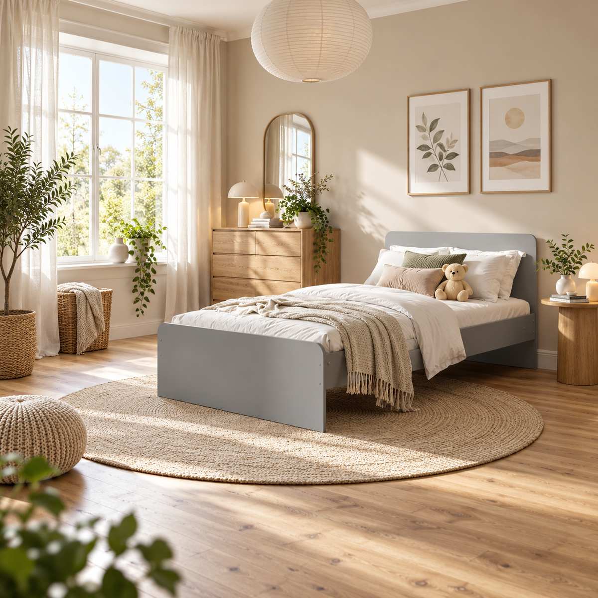 Grey Small Double Bed Frame for Kids, Teens and Guest Rooms