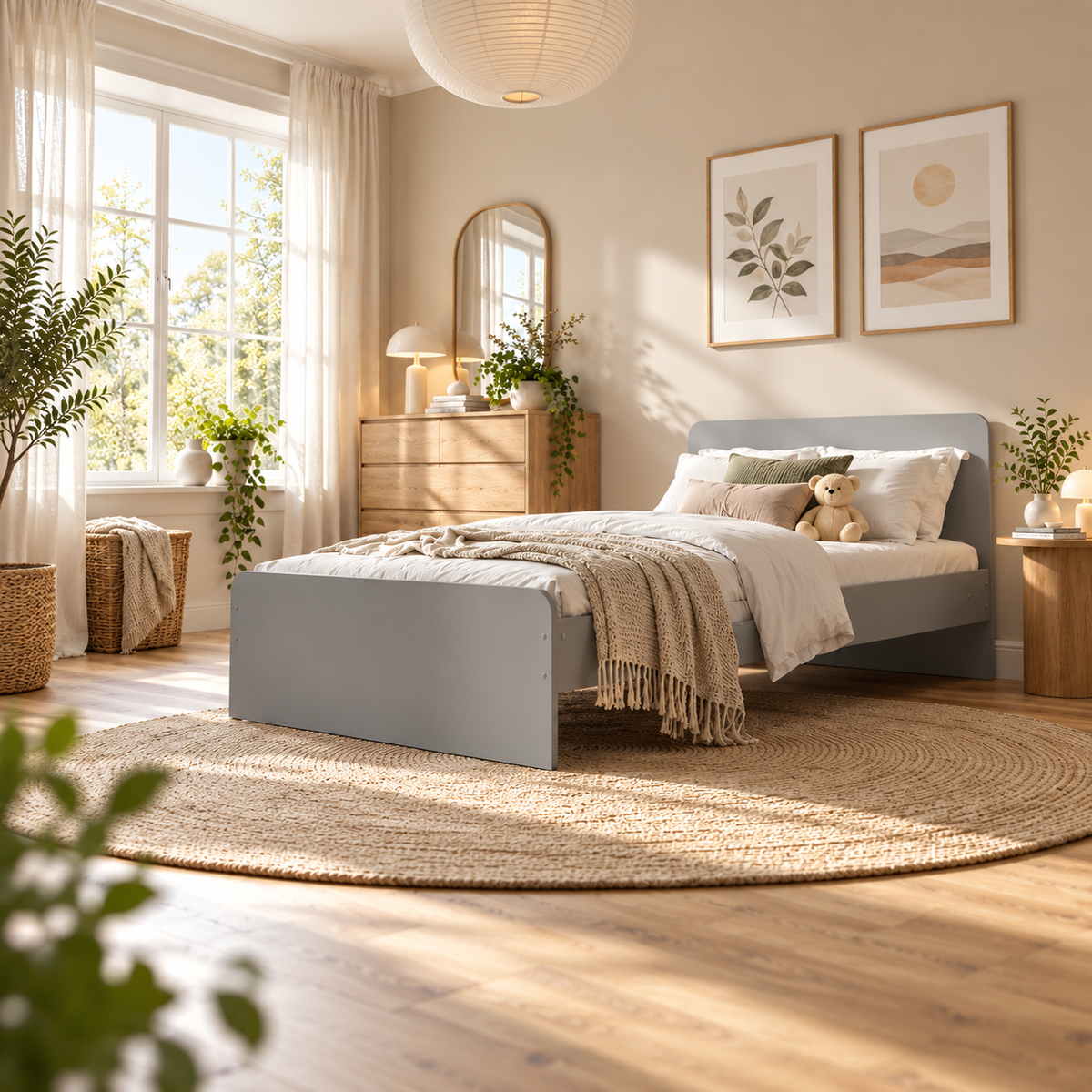 Grey Small Double Bed Frame for Kids, Teens and Guest Rooms
