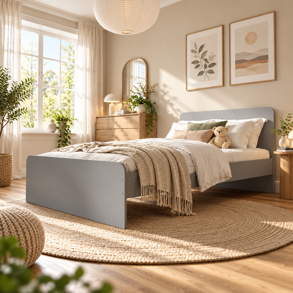 Grey Small Double Bed Frame for Kids, Teens and Guest Rooms