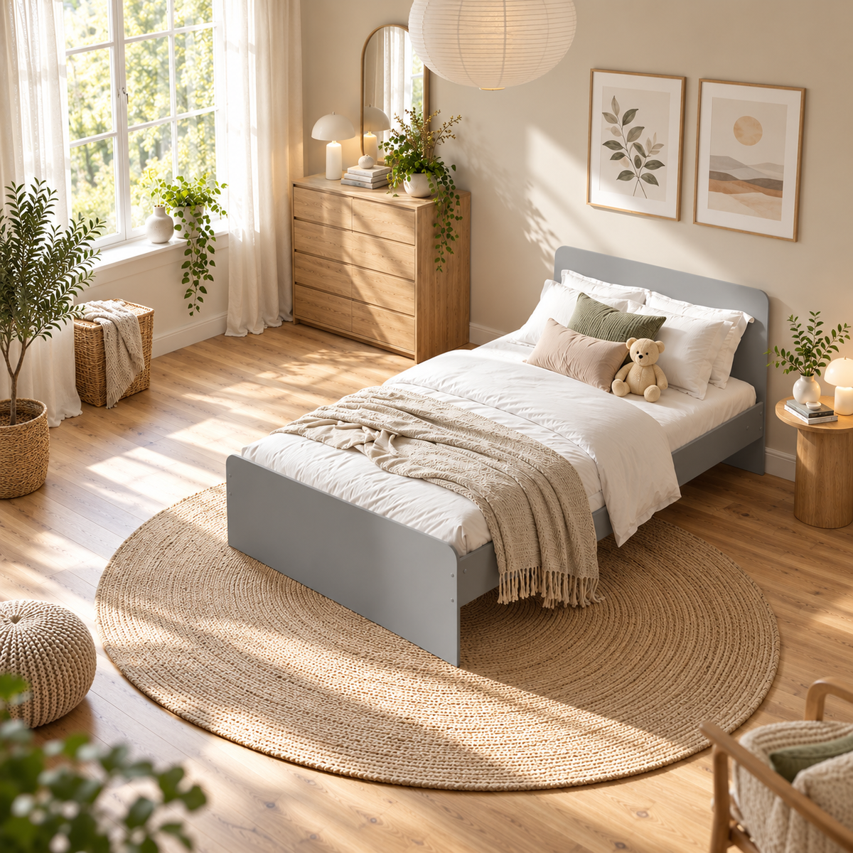Grey Small Double Bed Frame for Kids, Teens and Guest Rooms