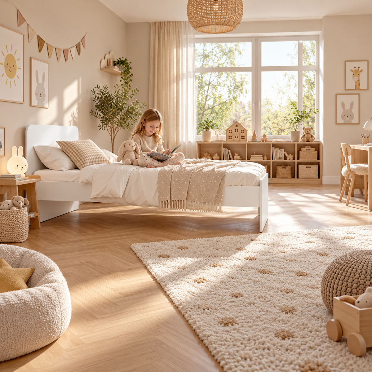 White Single Bed Frame with Solid Slatted Base for Kids and Guest Rooms